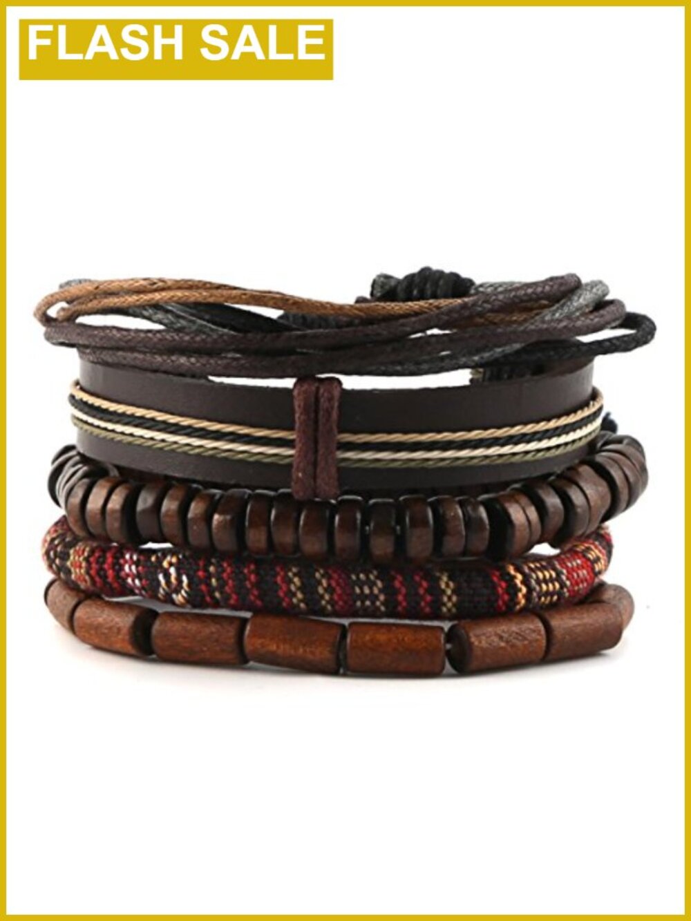 Handmade Hemp Cords Wood Beads Leather Bracelet Men Women Adjustable